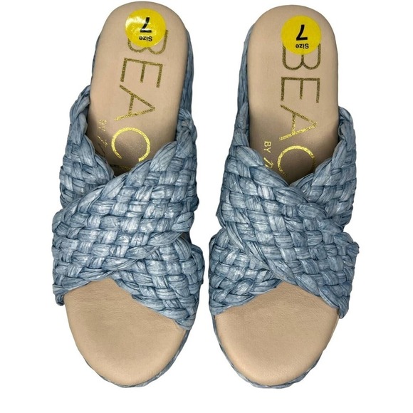 NWOT Beach by Matisse Vegan Reflection Blue Raffia Platform Slide Sandals size 7 - Picture 2 of 10